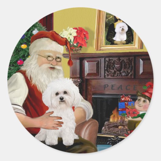 Sinterklaas' Bichon Frise #2 Ronde Sticker (Voorkant)