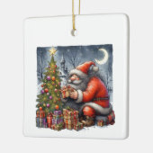 Sinterklaas bij Nacht met Boom & Geschenken Gepers Keramisch Ornament (Links)