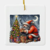 Sinterklaas bij Nacht met Boom & Geschenken Gepers Keramisch Ornament (Voorkant)