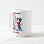 Sinterklaas bouwt sneeuwpop in Winter Wonderland Koffiemok (Voorkant links)