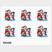 Sinterklaas bouwt sneeuwpop in Winter Wonderland Vierkante Sticker (Vel)