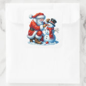Sinterklaas bouwt sneeuwpop in Winter Wonderland Vierkante Sticker (Tas)