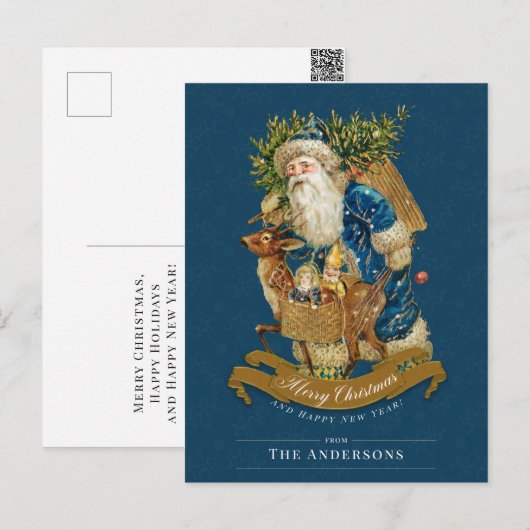 Sinterklaas Classic Kerstblauw Aangepast Feestdagenkaart (Voorkant / Achterkant)