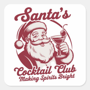 Sinterklaas Cocktail Club Grappige Kerst Vakantie Vierkante Sticker