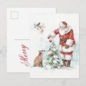 Sinterklaas Decorteert een boom met zijn bos voor Feestdagenkaart (Voorkant / Achterkant)