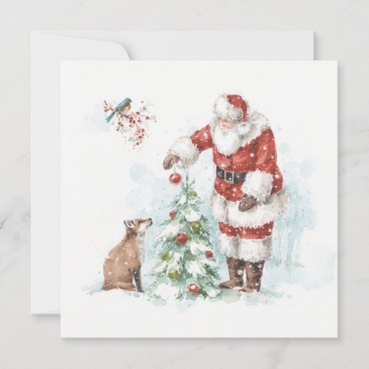 Sinterklaas Decorteert een boom met zijn bos voor Feestdagenkaart (Voorkant)