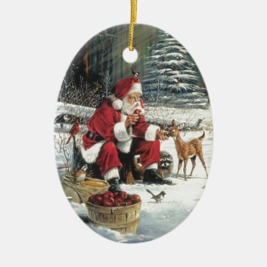 Sinterklaas die de dieren voedt keramisch ornament (Voorkant)