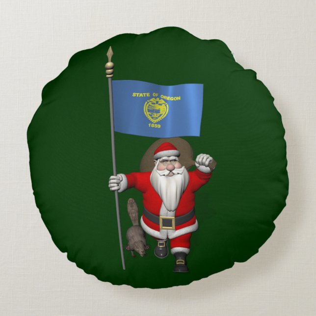 Sinterklaas die de staat Beaver bezoekt Rond Kussen (Achterkant)
