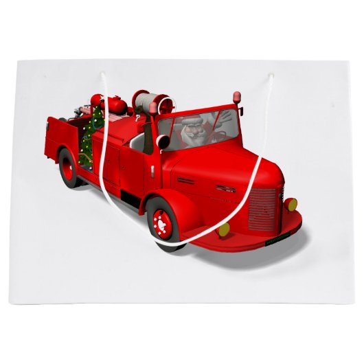 Sinterklaas die een brandwagen bestuurt groot cadeauzakje (Voorkant)
