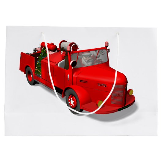 Sinterklaas die een brandwagen bestuurt groot cadeauzakje (Achterkant)