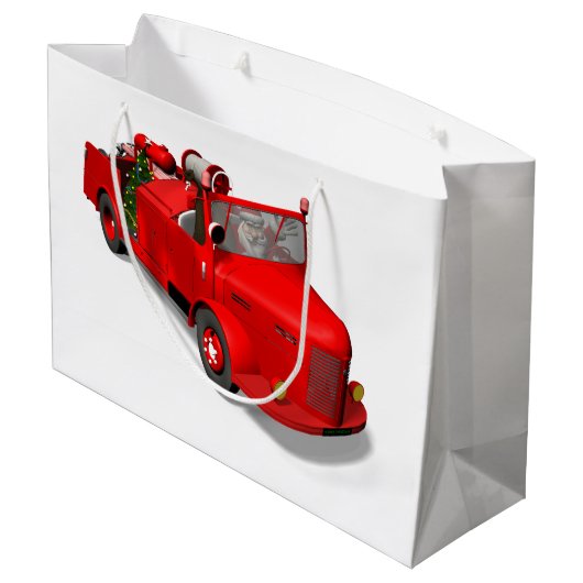 Sinterklaas die een brandwagen bestuurt groot cadeauzakje