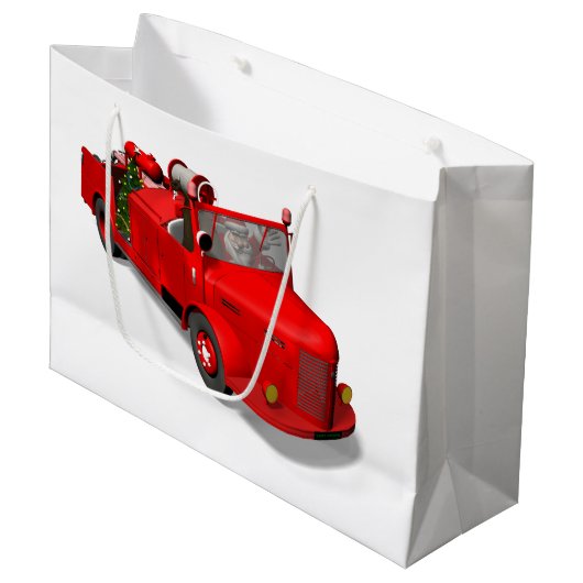 Sinterklaas die een brandwagen bestuurt groot cadeauzakje (Voorkant Gekanteld)