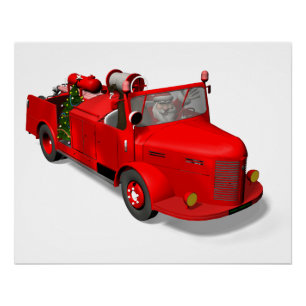 Sinterklaas die een brandwagen bestuurt poster