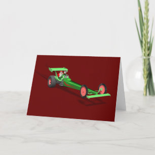 Sinterklaas die een dragster bestuurt feestdagen kaart