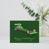 Sinterklaas die een dragster bestuurt feestdagenkaart (Staand voorkant)