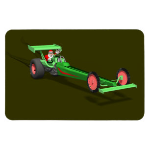 Sinterklaas die een dragster bestuurt magneet
