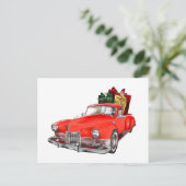 Sinterklaas die een retro auto bestuurt met cadeau briefkaart (Staand voorkant)