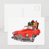 Sinterklaas die een retro auto bestuurt met cadeau briefkaart (Voorkant / Achterkant)