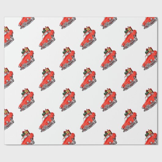 Sinterklaas die een retro auto bestuurt met cadeau cadeaupapier (Vlak)