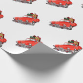 Sinterklaas die een retro auto bestuurt met cadeau cadeaupapier (Hoek)