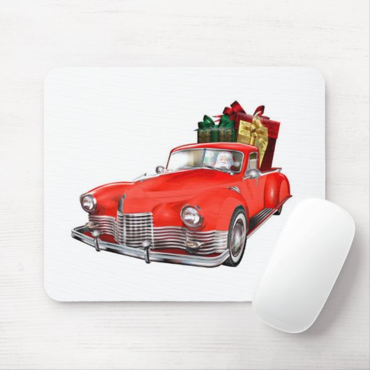 Sinterklaas die een retro auto bestuurt met cadeau muismat (Met muis)