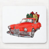 Sinterklaas die een retro auto bestuurt met cadeau muismat (Voorkant)