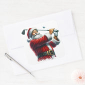 Sinterklaas die golf beoefent in een besneeuwd lan vierkante sticker (Envelop)