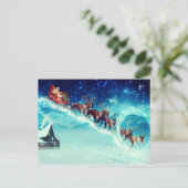 Sinterklaas die met rendiervis vliegt briefkaart (Staand voorkant)