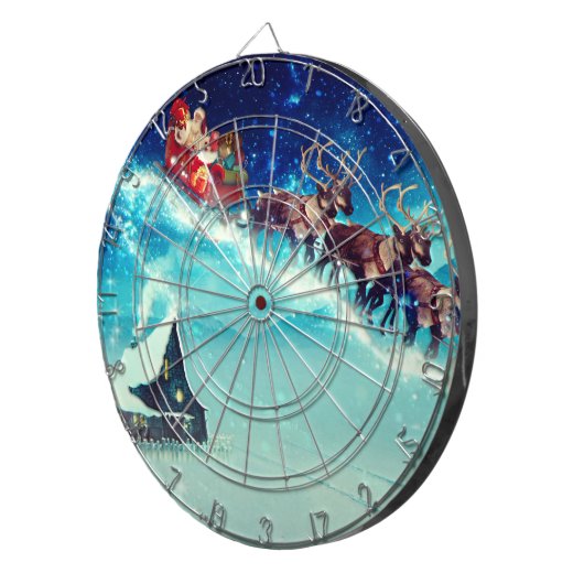 Sinterklaas die met rendiervis vliegt dartbord (Voorkant Rechts)