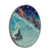 Sinterklaas die met rendiervis vliegt dartbord (Voorkant Links)