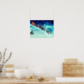 Sinterklaas die met rendiervis vliegt poster (Keuken)