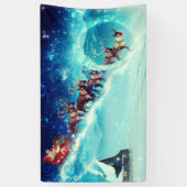 Sinterklaas die met rendiervis vliegt spandoek (Verticaal)