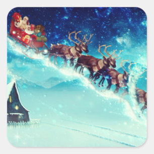 Sinterklaas die met rendiervis vliegt vierkante sticker