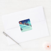 Sinterklaas die met rendiervis vliegt vierkante sticker (Envelop)