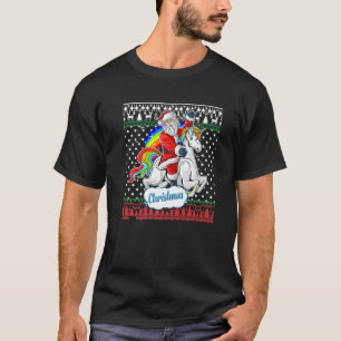 Sinterklaas die op een eenhoorntje met een lelijke t-shirt