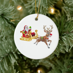 Sinterklaas die op slee rijdt keramisch ornament