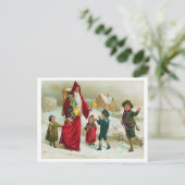 Sinterklaas die speelgoed geeft aan goede kinderen briefkaart (Staand voorkant)