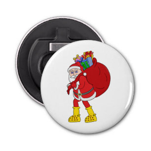 Sinterklaas draagt grote gele laarzen button flesopener