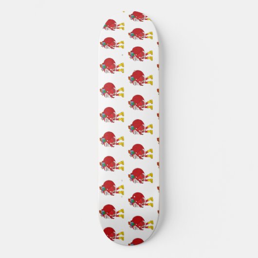 Sinterklaas draagt grote gele laarzen persoonlijk skateboard (Voorkant)
