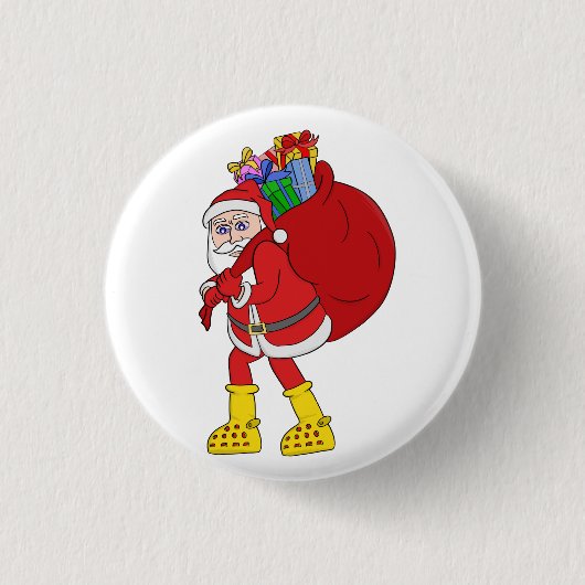 Sinterklaas draagt grote gele laarzen ronde button 3,2 cm (Voorkant)