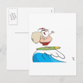 Sinterklaas draagt zijn zak tijdens het surfen feestdagenkaart (Voorkant / Achterkant)