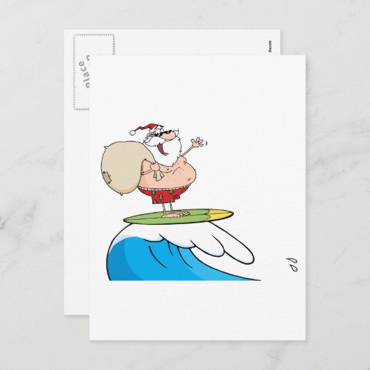 Sinterklaas draagt zijn zak tijdens het surfen feestdagenkaart (Voorkant / Achterkant)