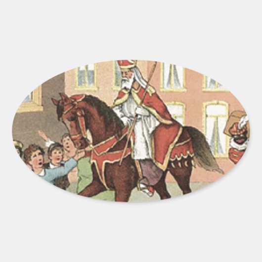 Sinterklaas Dutch St. Nick St. Nicholas Ovale Sticker (Voorkant)