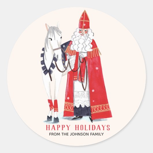 Sinterklaas en Amerigo Ronde Sticker (Voorkant)