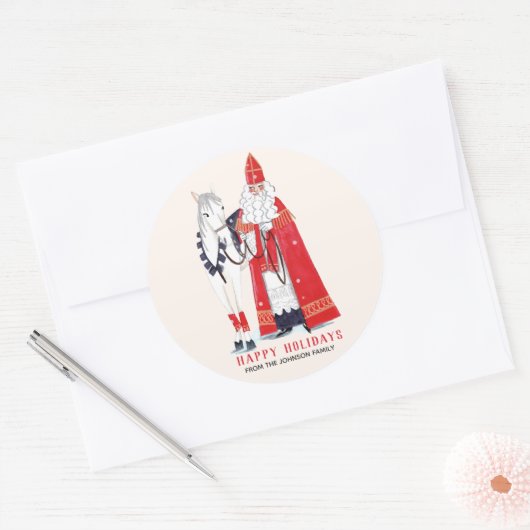 Sinterklaas en Amerigo Ronde Sticker (Envelop)