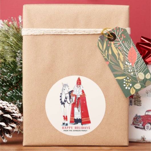 Sinterklaas en Amerigo Ronde Sticker (Feestdagen)