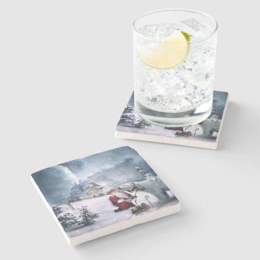 Sinterklaas en Beer van polen Stenen Onderzetter (Zijkant)