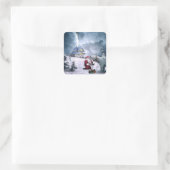 Sinterklaas en Beer van polen Vierkante Sticker (Tas)