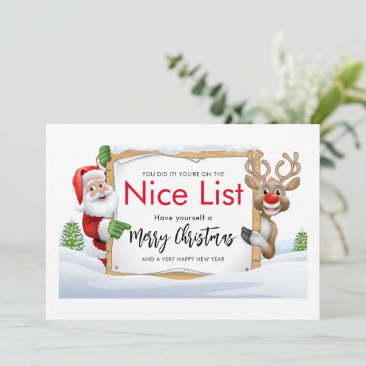 Sinterklaas en een rode neus rendier mooie lijst feestdagenkaart (Staand voorkant)