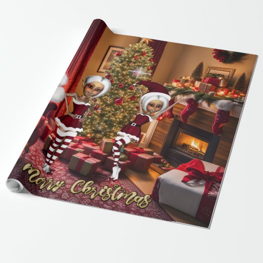 Sinterklaas en elfen na het werk. cadeaupapier (Uitgerold)